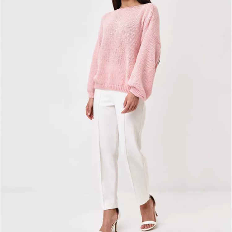 Damen Flauschiger Off-Shoulder Pullover mit überschnittenen Schultern R&B