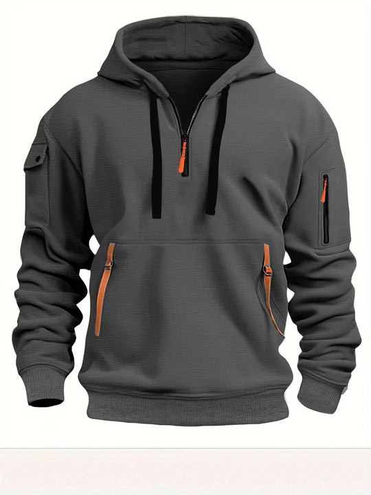 Herren Praktischer Kapuzenpullover mit seitlichem Reißverschluss und vielseitigen Taschen R&B