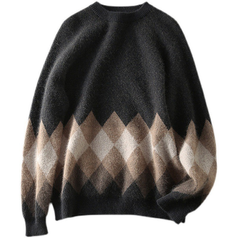Damen lässiger Strickpullover mit modernem Rhombenmuster und weichem Material R&B