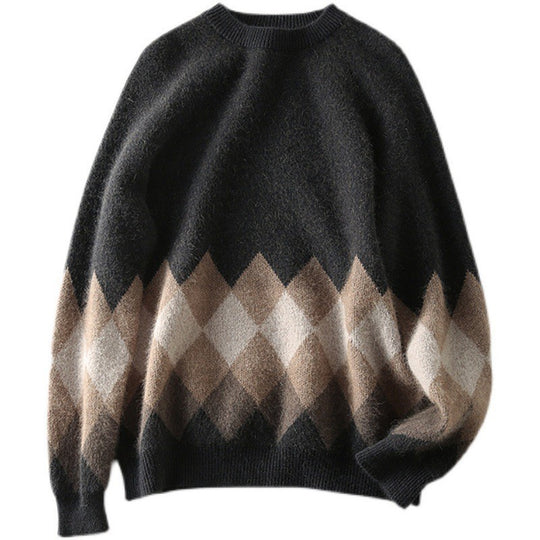 Damen lässiger Strickpullover mit modernem Rhombenmuster und weichem Material R&B