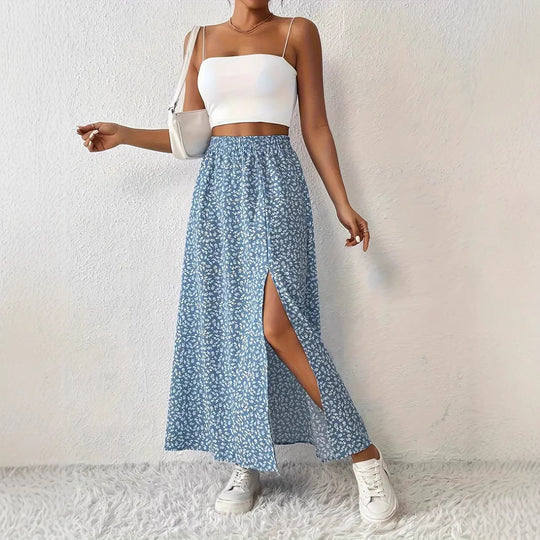 Damen Maxirock mit elegantem Schlitz und floralem Muster R&B