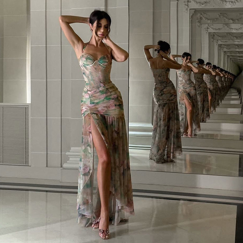 Damen Elegant und fließendes Maxikleid mit floralem Motiv R&B