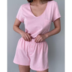 Damen Bequemes Loungewear-Set aus Baumwolle mit V-Ausschnitt R&B