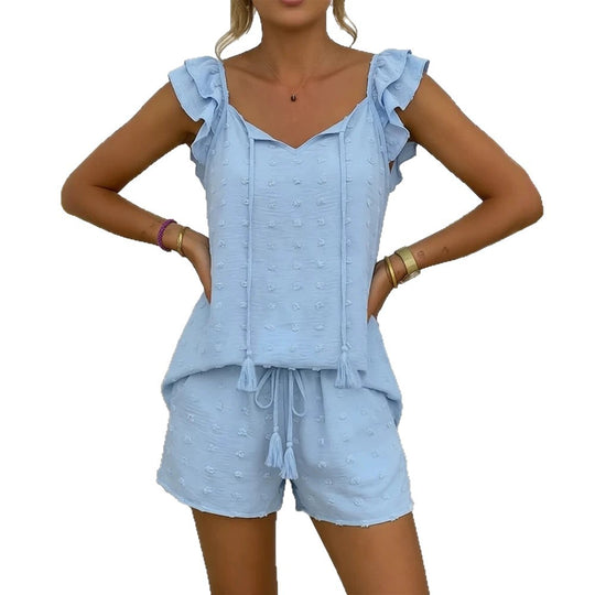 Damen luftiges Freizeit-Set mit Rüschen und Kordelzug R&B
