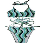 Damen Hoch geschnittener Bikini mit raffiniertem Wellenmuster R&B