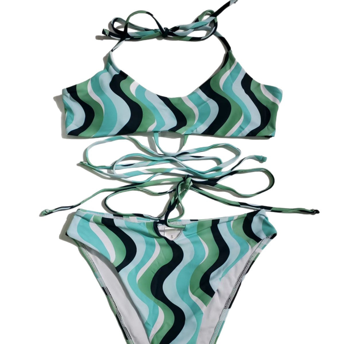 Damen Hoch geschnittener Bikini mit raffiniertem Wellenmuster R&B
