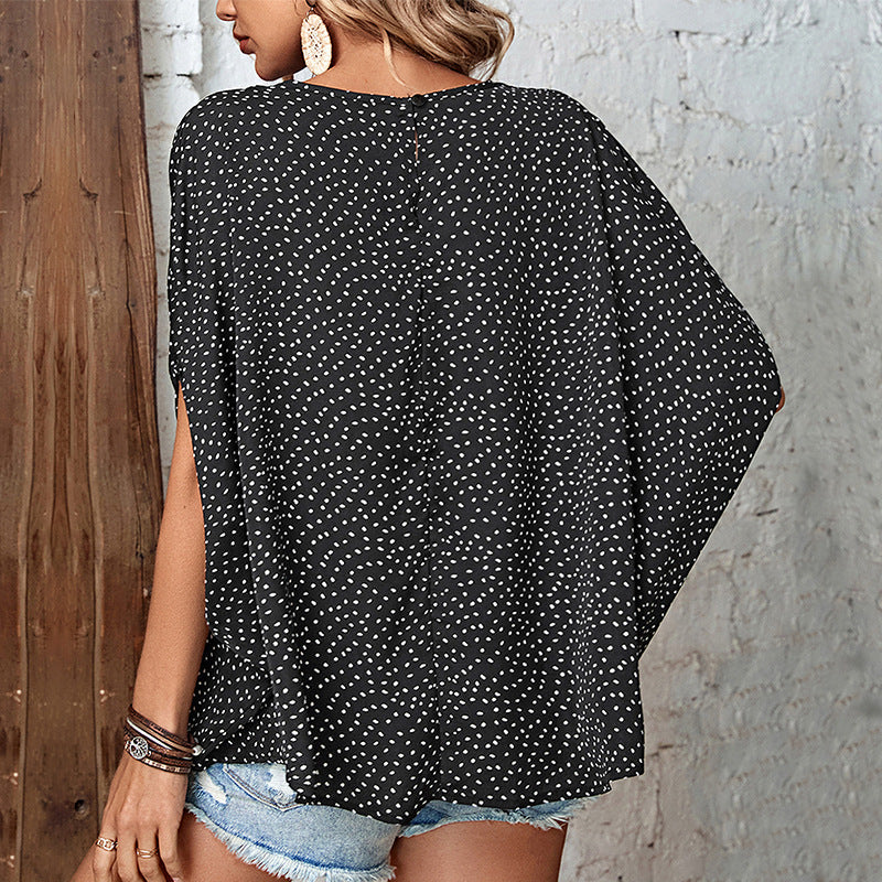 Damen Oversized Bluse mit Punktmuster und offenem Schnitt R&B