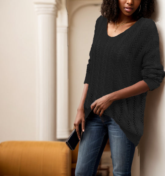 Damen luftiger Strickpullover mit einzigartiger Lochstruktur R&B