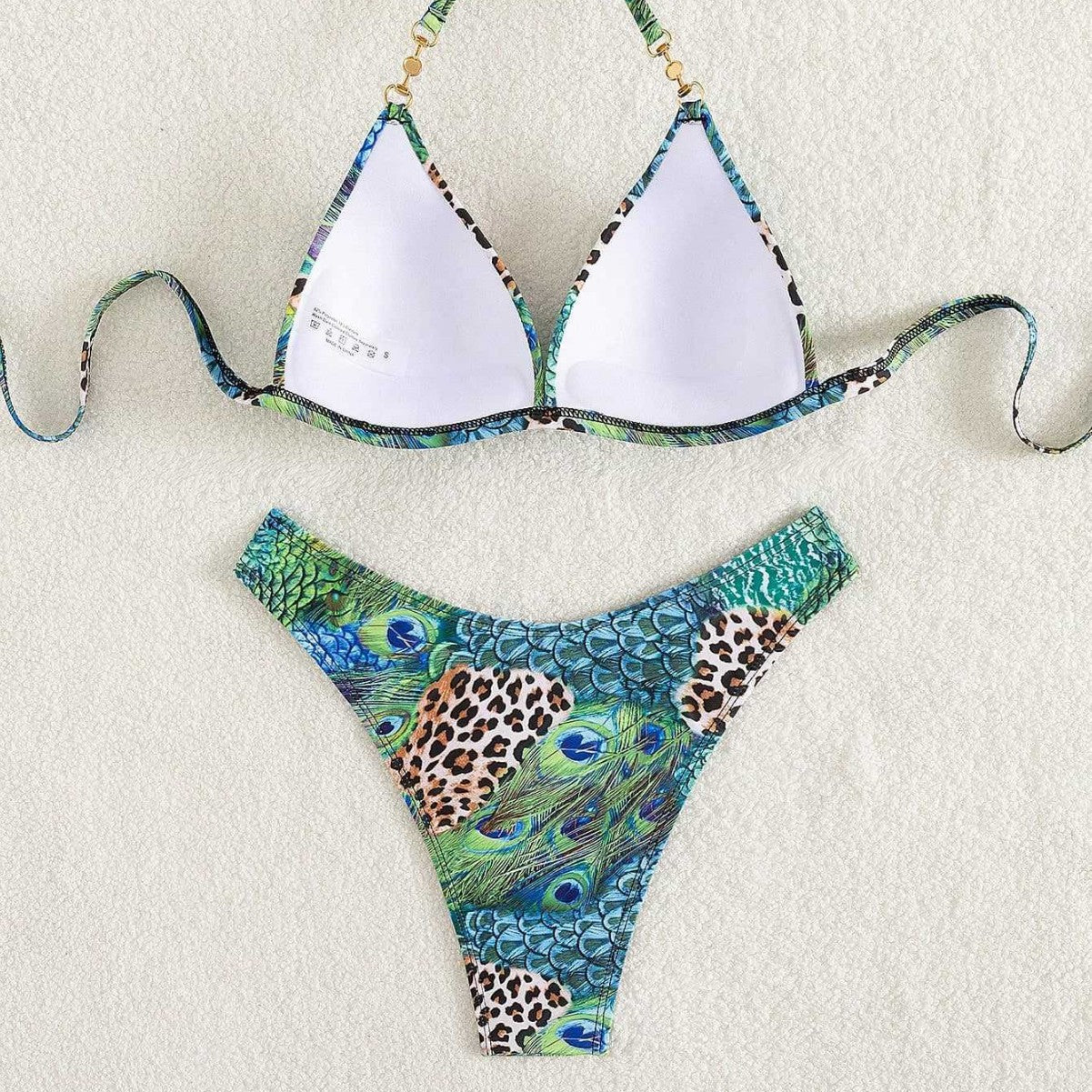 Damen Triangel-Bikini mit lR&Bendigem Tier- und Pfauenmotiv R&B