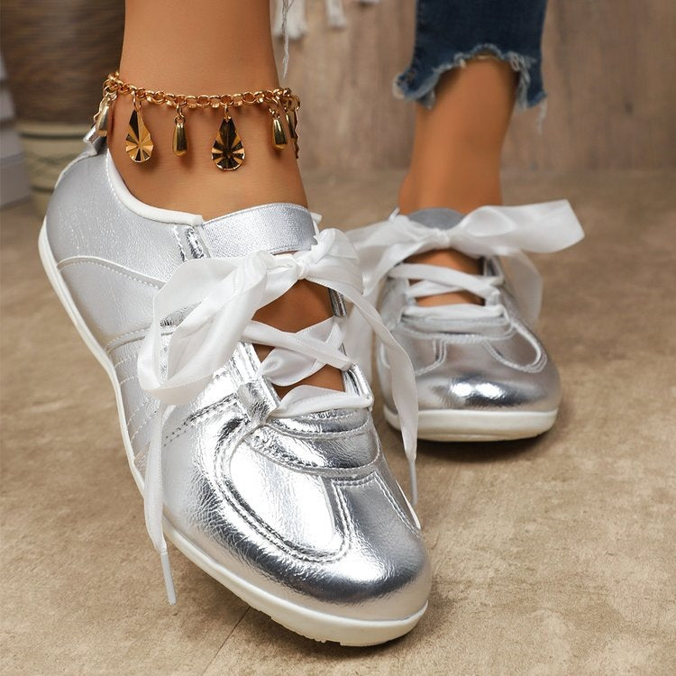 Damen modische Freizeitsneaker mit schimmerndem Obermaterial R&B