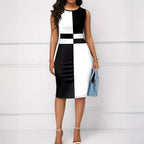 Damen figurbetontes Kleid mit Blockstreifen und eleganter Schnittführung R&B