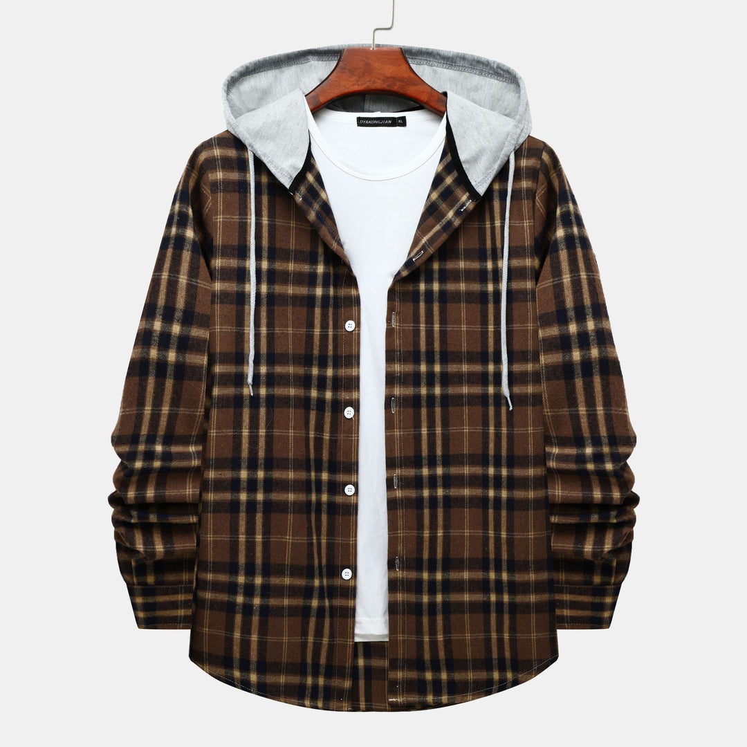 Herren Karo-Hemdjacke mit integrierter Kapuze und lässigem Design R&B