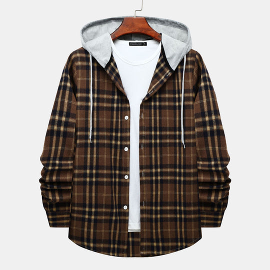 Herren Karo-Hemdjacke mit integrierter Kapuze und lässigem Design R&B