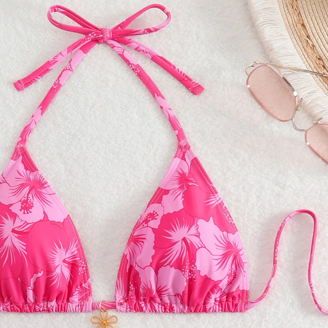 Damen Bikini-Set mit floralem Design und verstellbaren Bindebändern R&B