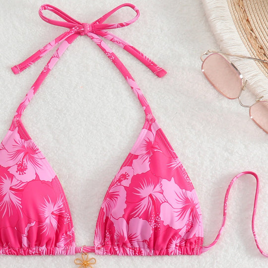 Damen Bikini-Set mit floralem Design und verstellbaren Bindebändern R&B