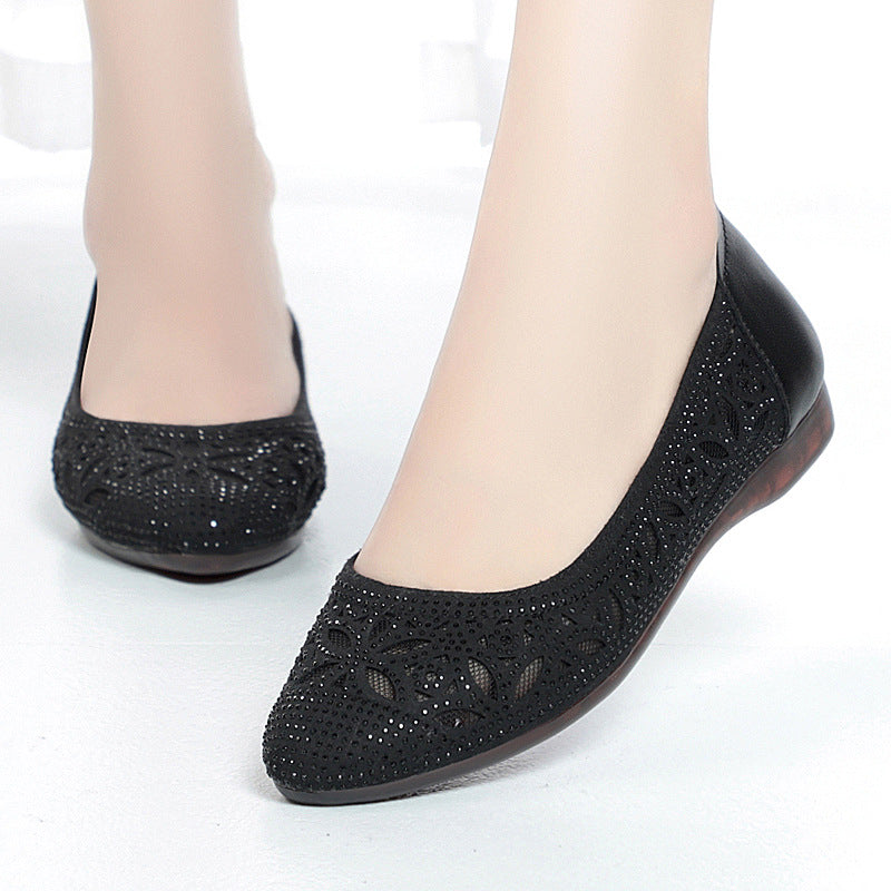 Damen Ballerinas mit filigranem Lochdesign und funkelnden Strassverzierungen R&B