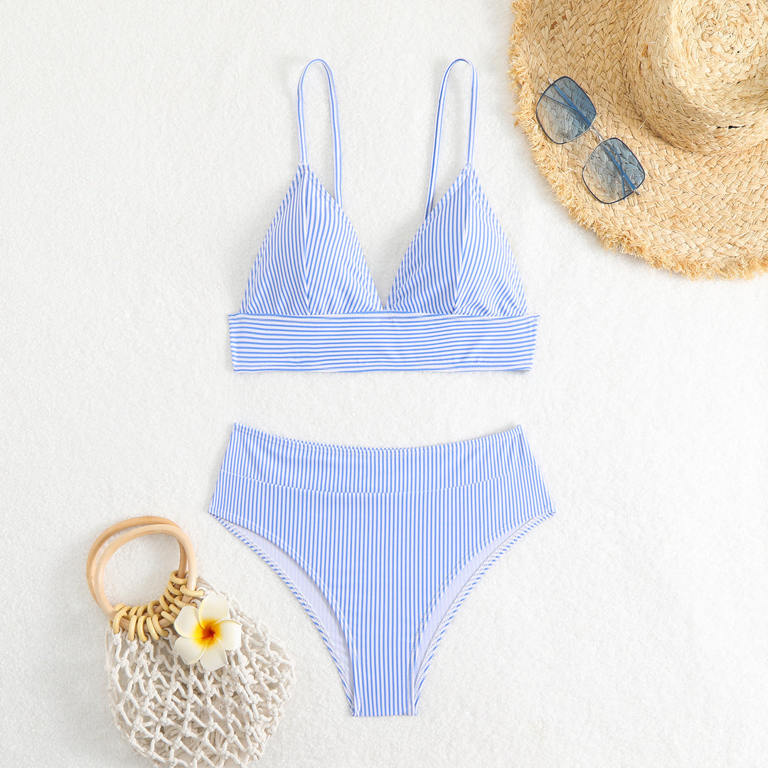 Damen Hochtailliertes Bikini-Set mit feinen Streifen R&B