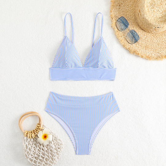 Damen Hochtailliertes Bikini-Set mit feinen Streifen R&B