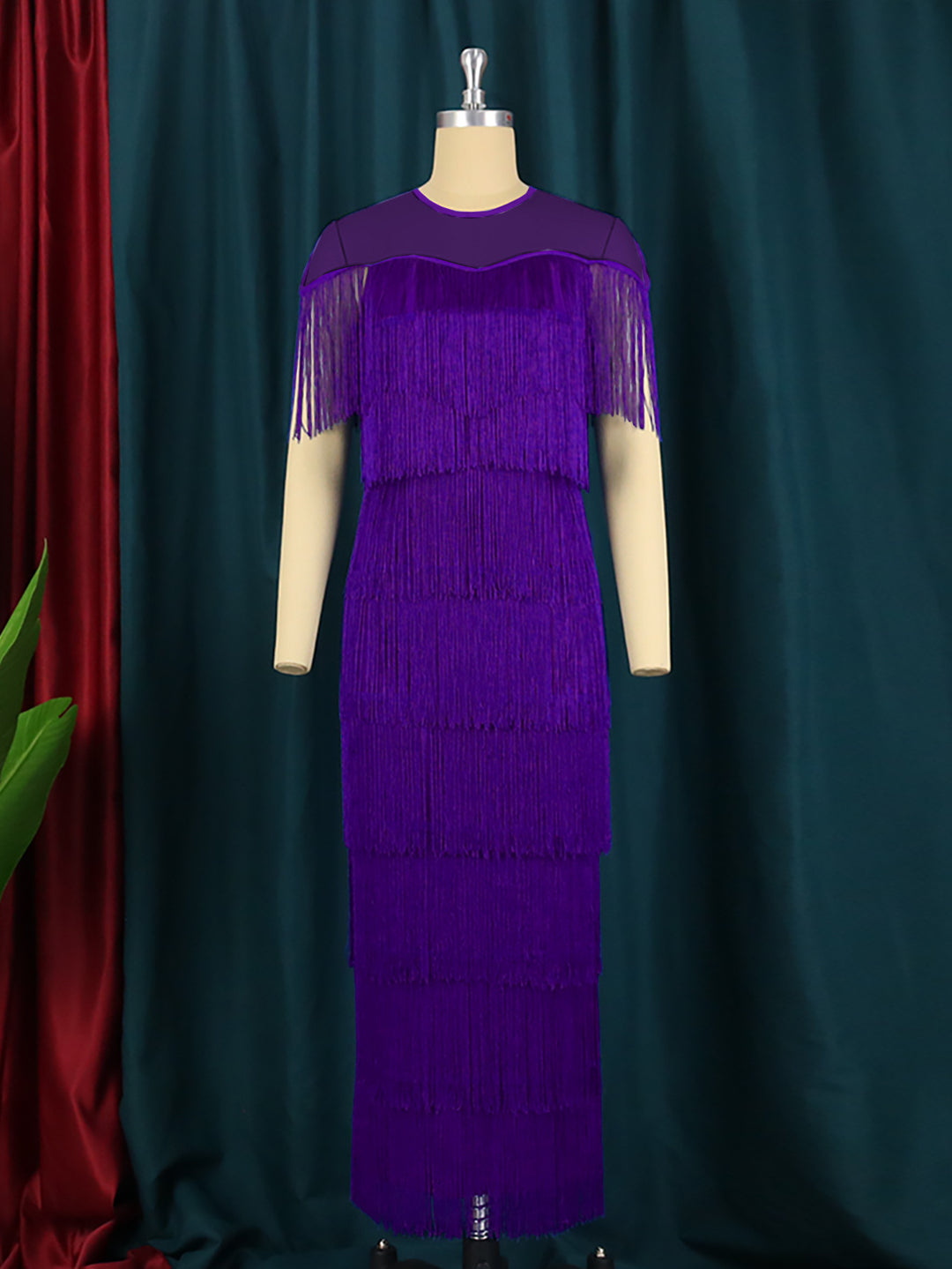 Damen Maxikleid mit Fransen R&B