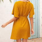 Damen elegantes Wickelkleid mit breiten Ärmeln und praktischen Taschen