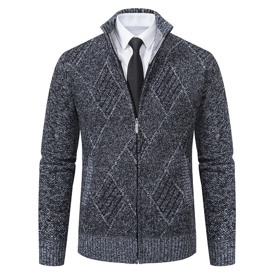 Herren modische Strickjacke mit hochabschließendem Kragen und stilvollem Zipper R&B