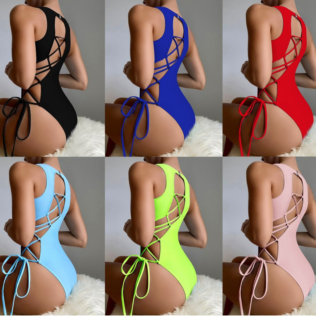 Damen Hochgeschnittener Badeanzug mit raffiniertem Schnürdesign R&B