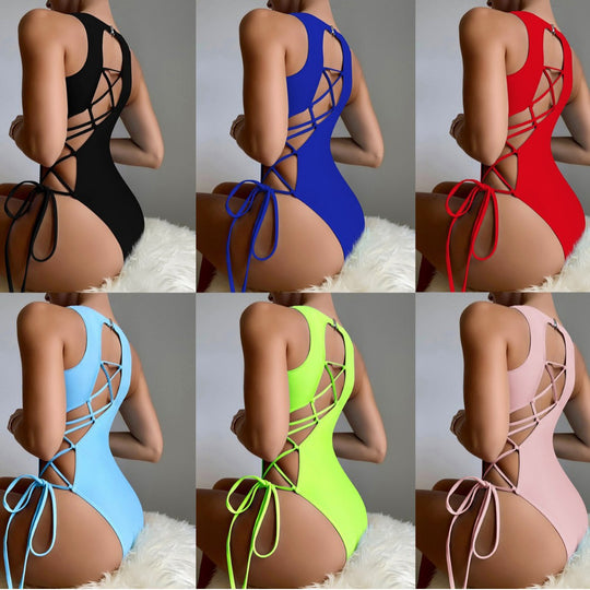 Damen Hochgeschnittener Badeanzug mit raffiniertem Schnürdesign R&B
