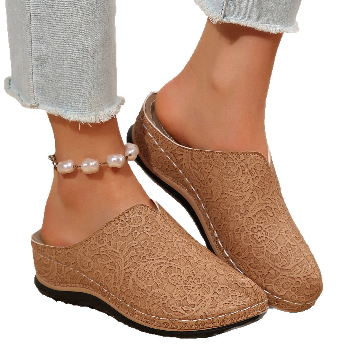 Damen Clogs mit floralen Spitzen und rutschfester Sohle R&B