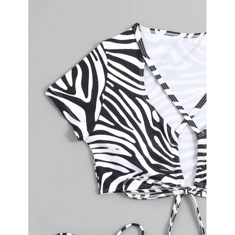 Damen Bikini-Set mit stylischen Schnürdetails und aufregendem ZR&Bra-Muster R&B