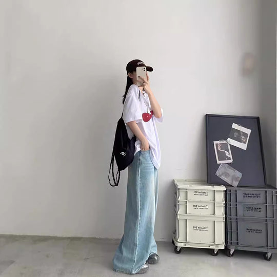 Damen Weite Jeans im lässigen Urban-Style mit hohem Bund und seitlichen Taschen R&B