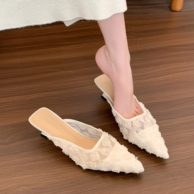 Damen Elegante Mules mit floralem Rosen-Design und modischem Absatz R&B