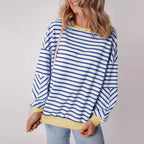 Damen lässiges gestreiftes Sweatshirt mit Boxy-Schnitt und kontrastierenden Abschlüssen R&B