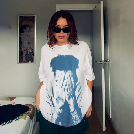 Damen T-Shirt mit glitzerndem Kreuzdesign und lässigem Schnitt R&B