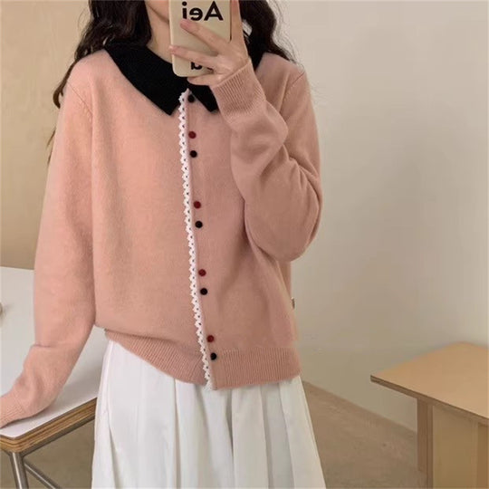 Damen Eleganter Strickcardigan mit Stehkragen und Knopfdetail R&B