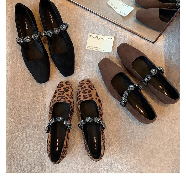 Damen Ballerinas mit modischem Leo-Design und eleganter Schnallenapplikation R&B