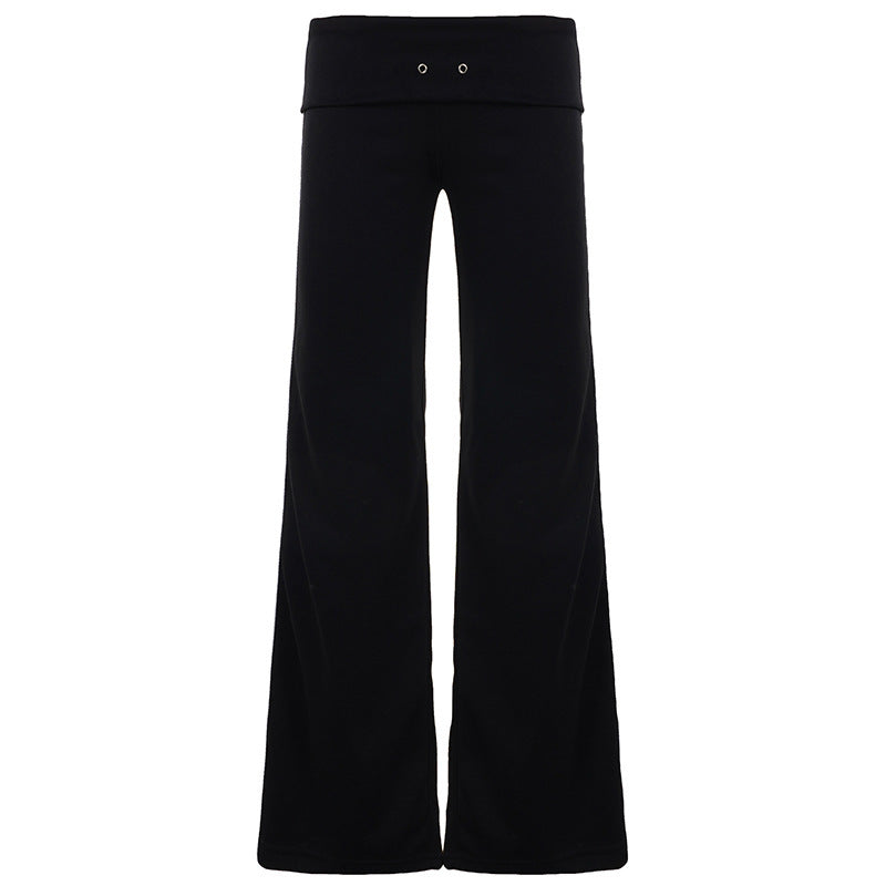 Damen Fließende Palazzo-Hose mit hohem Bund und dekorativen Ösen R&B