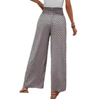 Damen nan weite Sommer-Palazzohose mit gerafftem Komfortbund, fließender Beinweite und geometrischem Allovermuster R&B