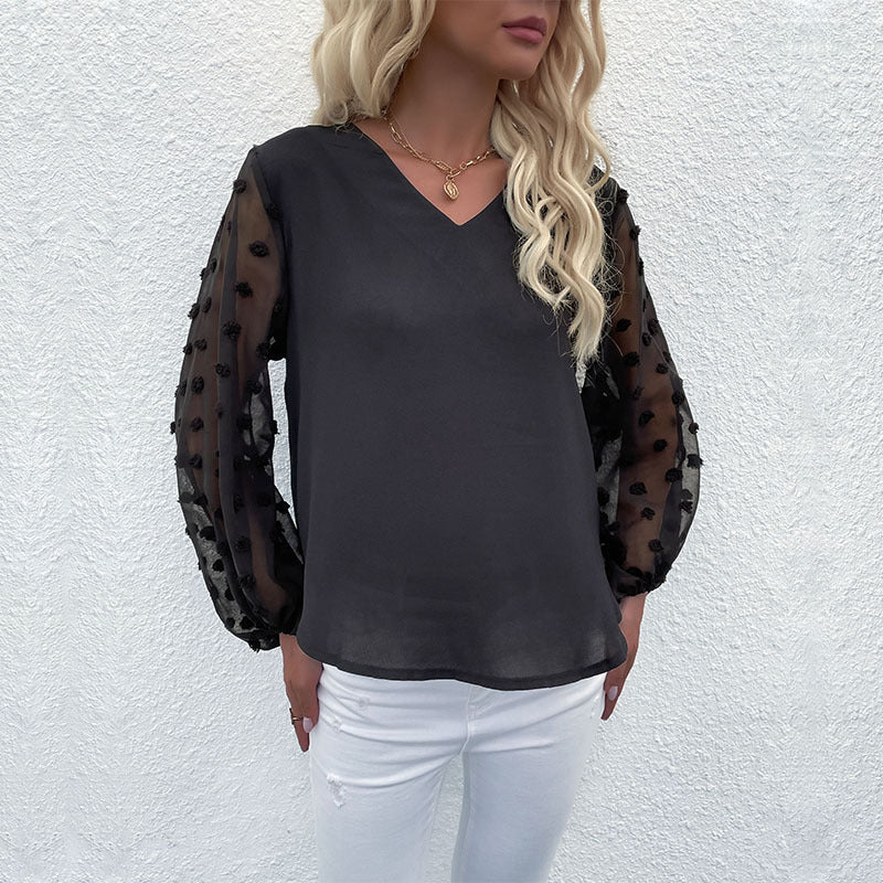 Damen Elegante Bluse mit dekorativen Puffärmeln und feinen Strukturen R&B
