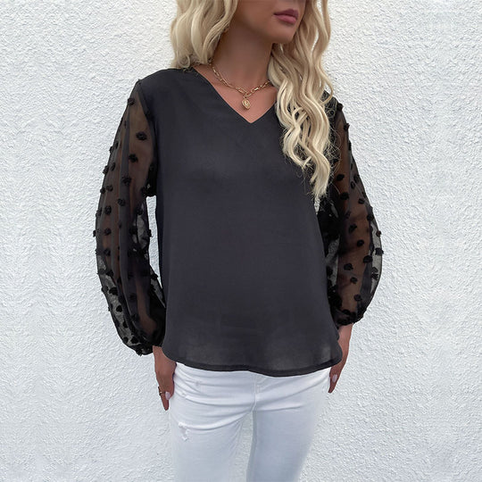 Damen Elegante Bluse mit dekorativen Puffärmeln und feinen Strukturen R&B