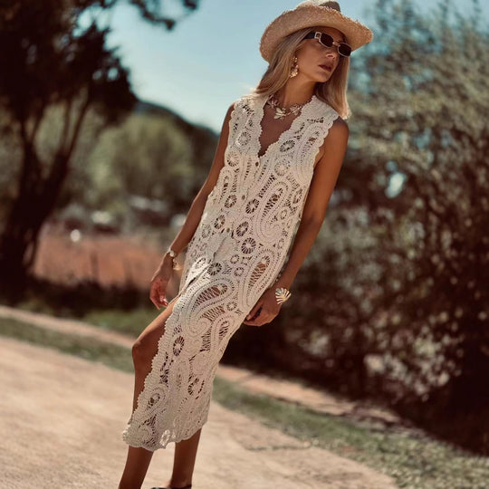 Damen Häkel-Überwurfkleid mit seitlichem Schlitz R&B