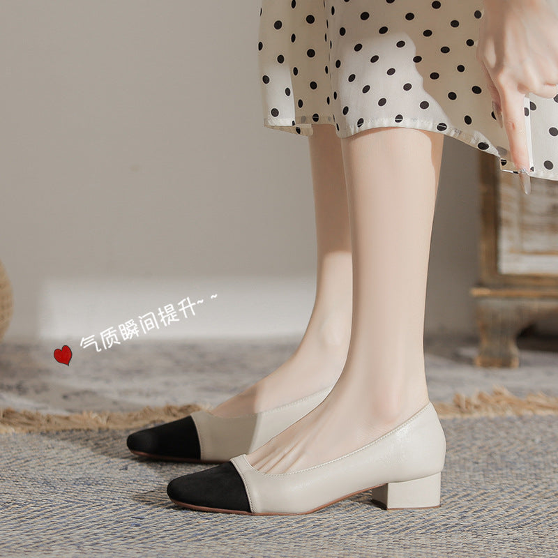 Damen Ballerinas mit elegantem Kontrast und komfortablem Blockabsatz R&B