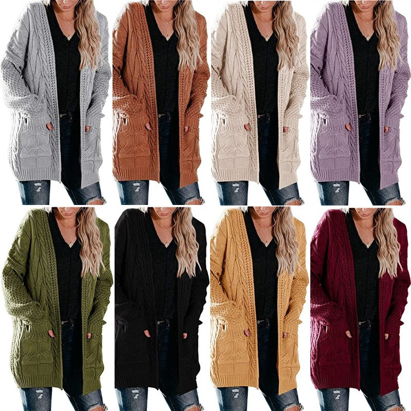 Damen Grobstrickcardigan mit tiefen Taschen und dekorativem Zopfmuster