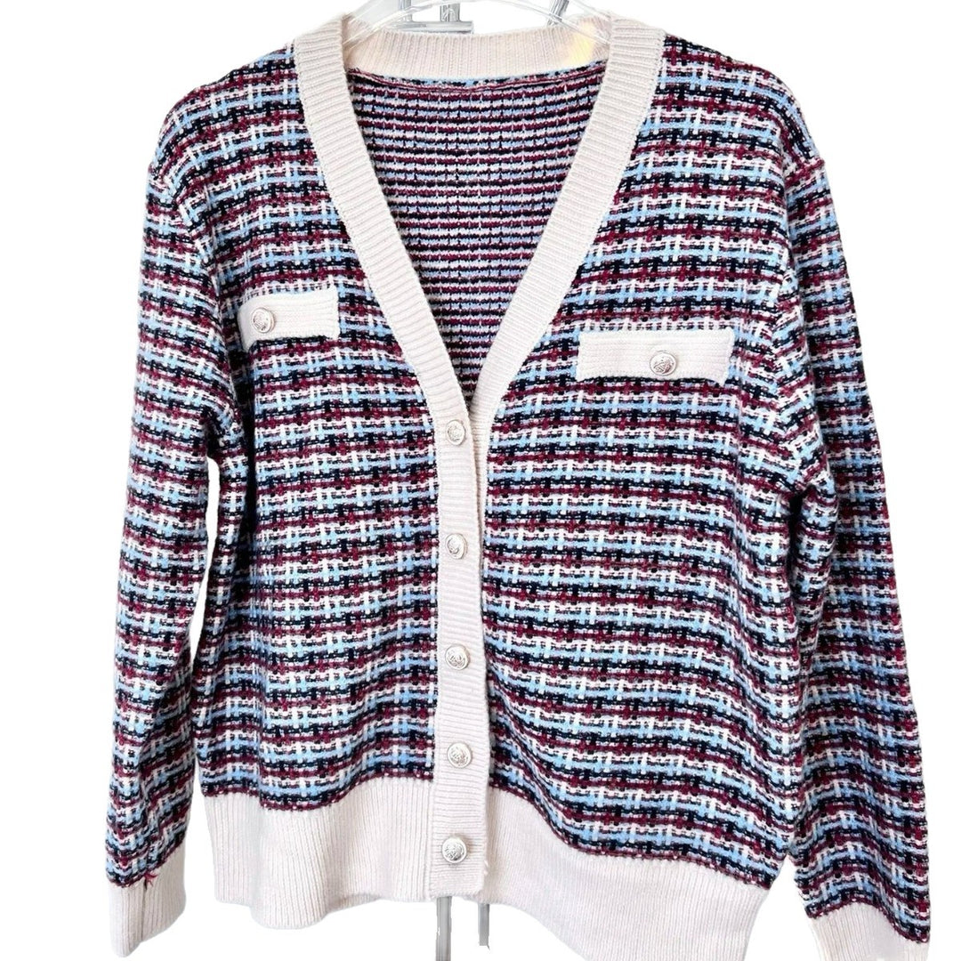 Damen modischer Strickcardigan mit farbenfrohem Muster und Knopfleiste R&B