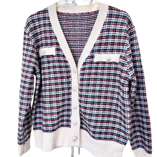 Damen modischer Strickcardigan mit farbenfrohem Muster und Knopfleiste R&B