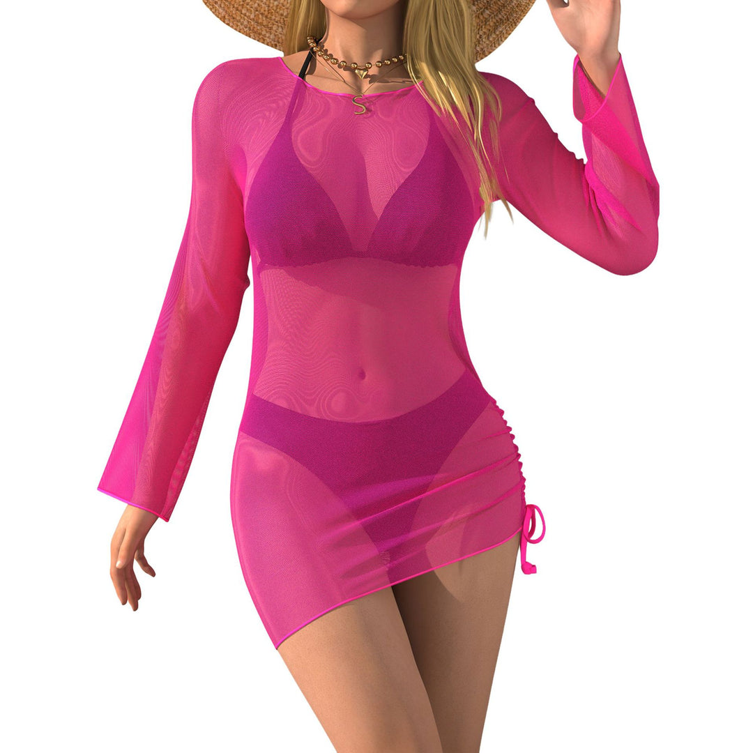Damen Strandkleid mit transparenten Ärmeln R&B