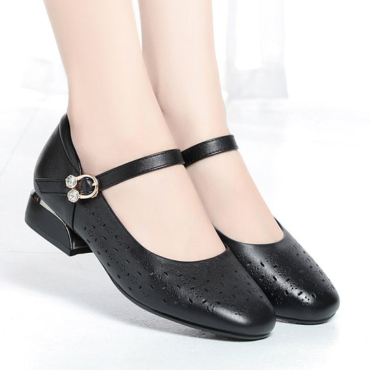 Damen Elegante Ballerinas mit dekorativen Perforationen und komfortablem Riemen R&B