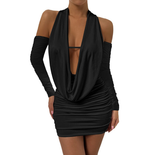 Damen Mini-Kleid mit tiefem V-Ausschnitt und seitlicher Raffung R&B