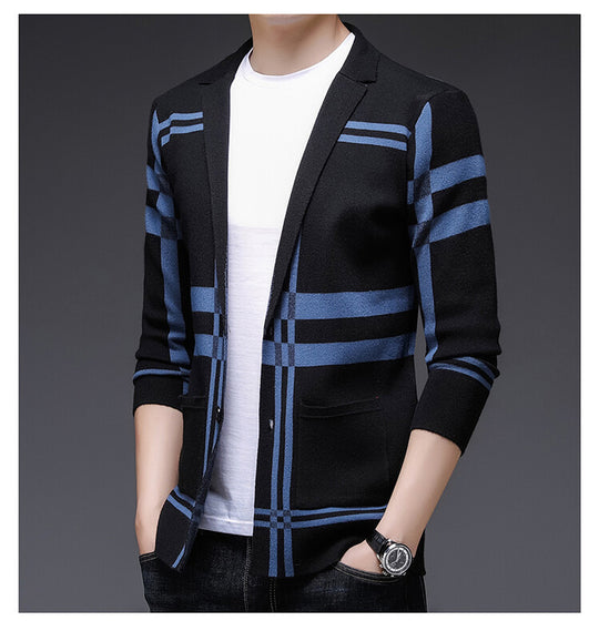 Herren modische Strickjacke mit elegantem Karomuster R&B