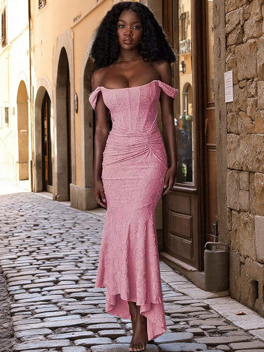 Damen Elegantes Maxikleid mit raffiniertem Raffungseffekt und Spitzenakzenten R&B
