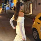 Damen Off-Shoulder Maxikleid mit Rüschendesign und figurformendem Schnitt R&B